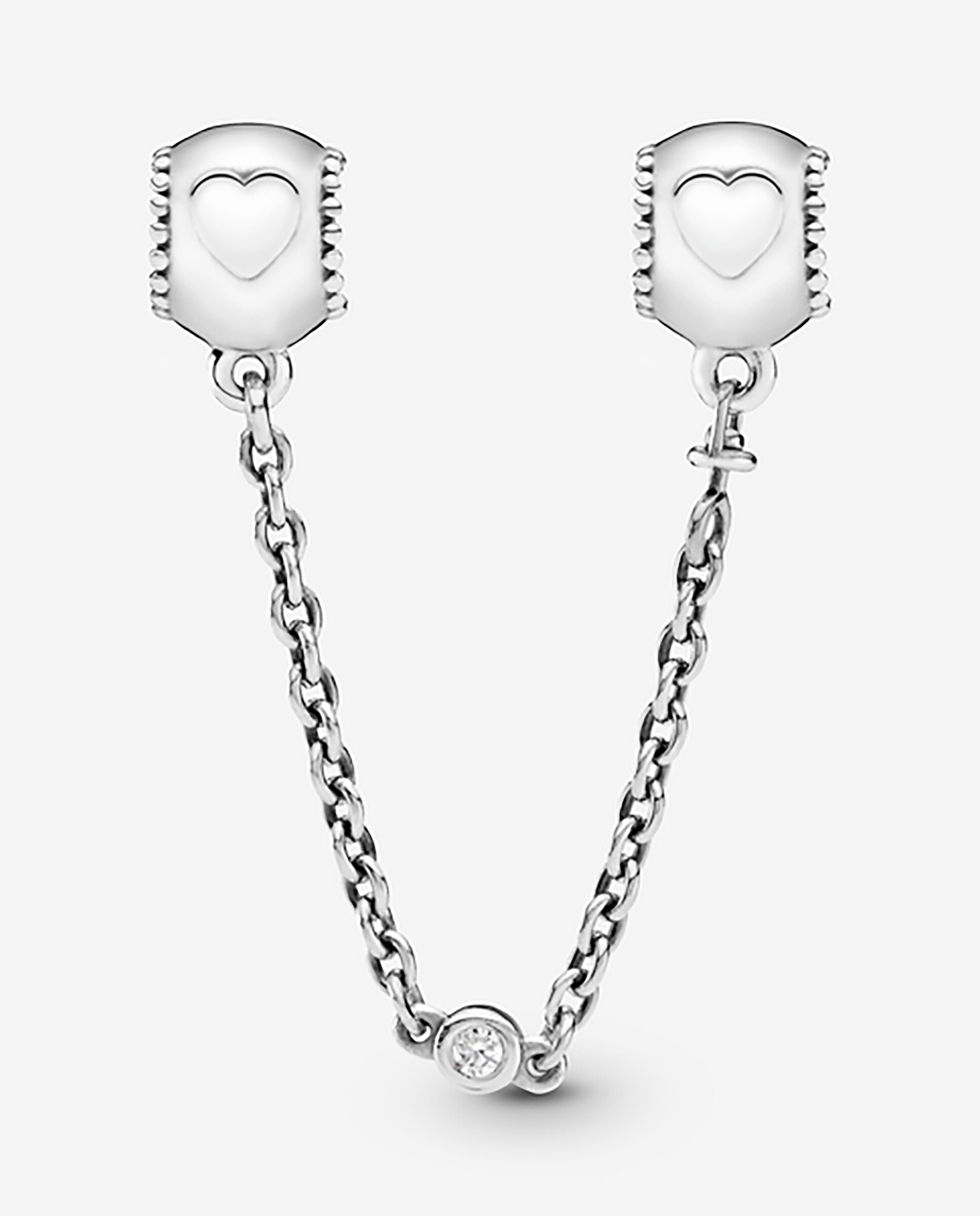 Cadena de Seguridad en plata de ley Corazones Ocultos - PANDORA - Blanco Blanco-2