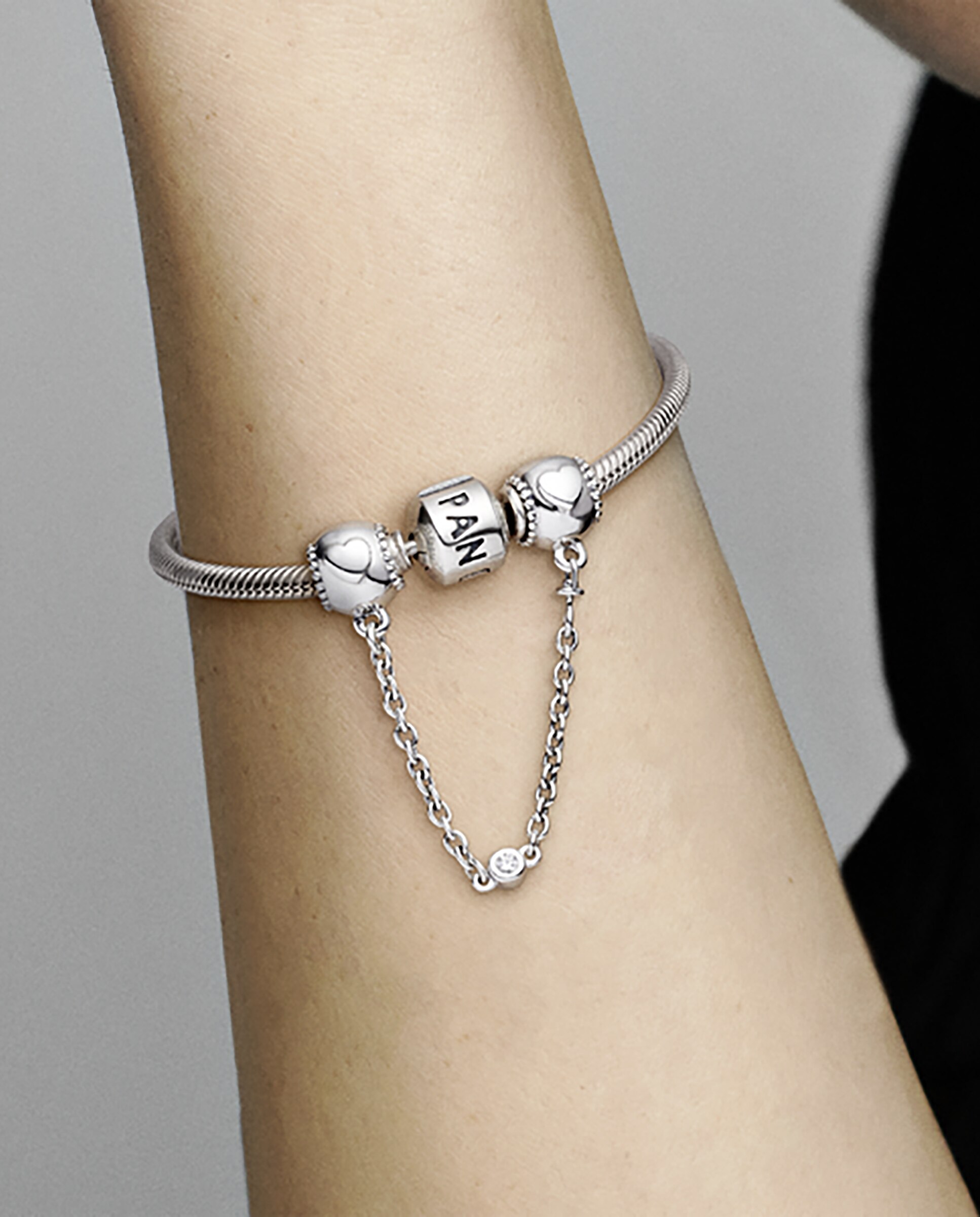Cadena de Seguridad en plata de ley Corazones Ocultos - PANDORA - Blanco Blanco-4