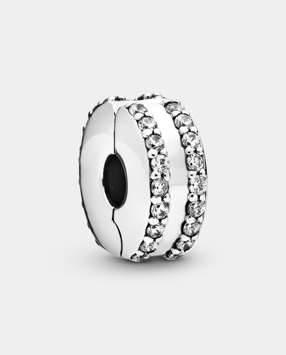 Charm de clip doble línea en pavé - PANDORA - Blanco Blanco-1