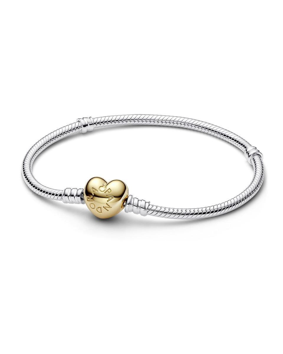 Pulsera Diseño Cadena de Serpiente Broche Corazón en Pavé de Pandora Moments - Oro Oro-1