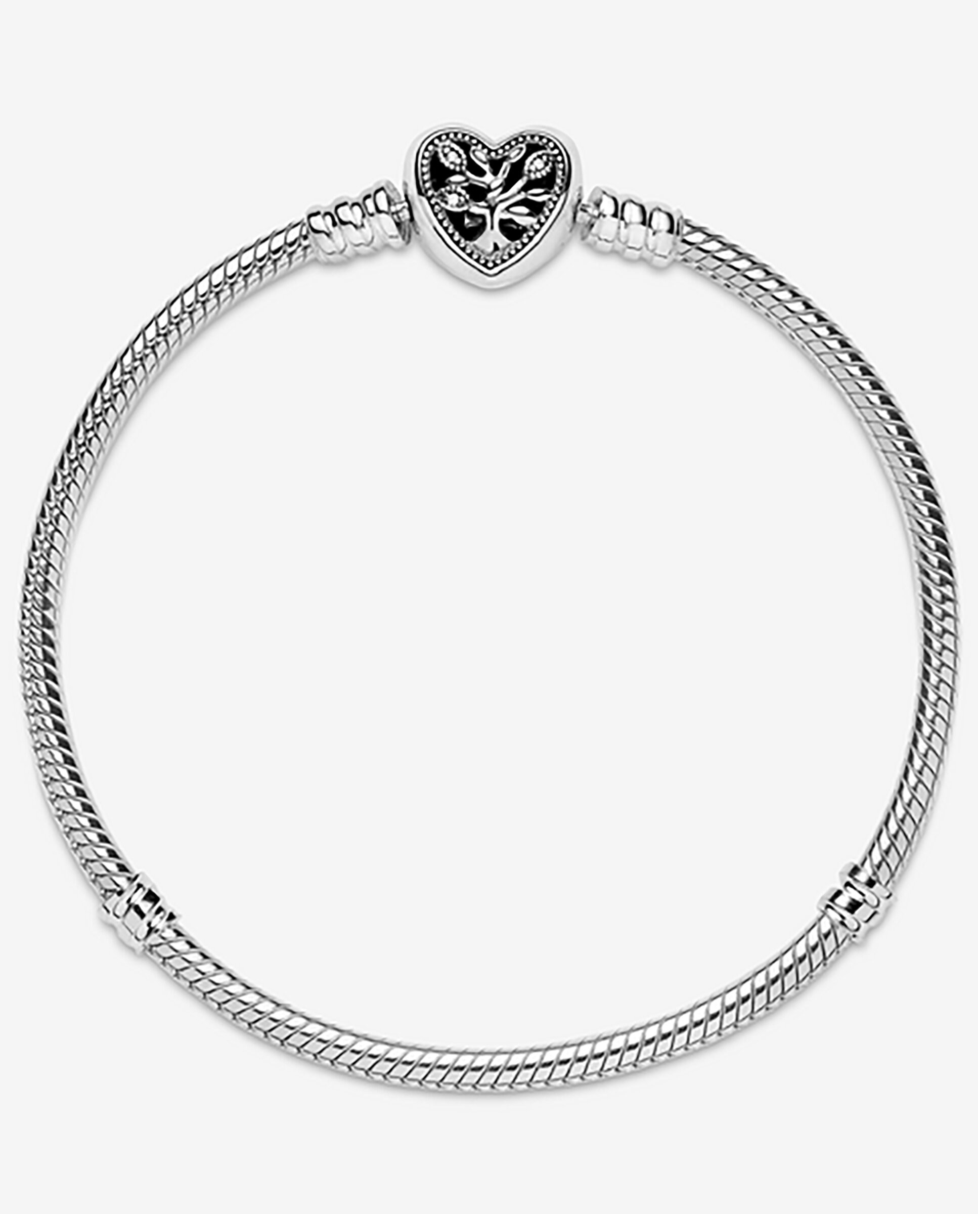 Imagen 2 de Pulsera Cadena de Serpiente con Cierre de Corazón Familiar - PANDORA - Blanco Blanco