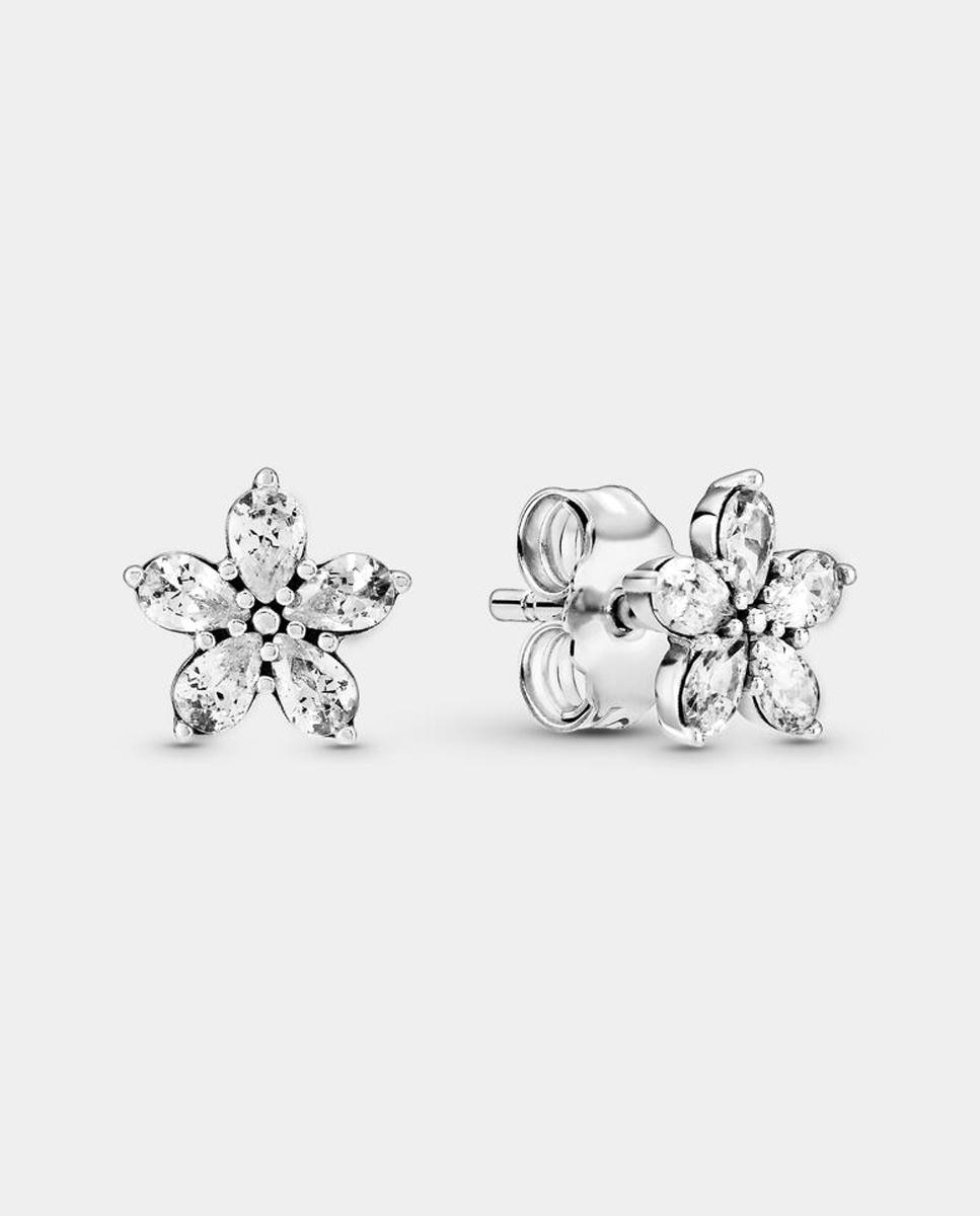Pendientes de botón brillante copo de nieve - PANDORA - Blanco Blanco-1