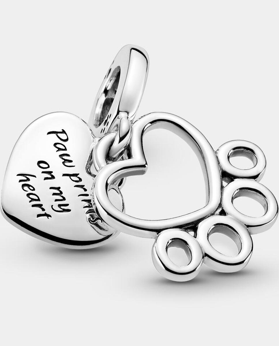 Charm colgante corazones y huellas - PANDORA - Plata Plata-2