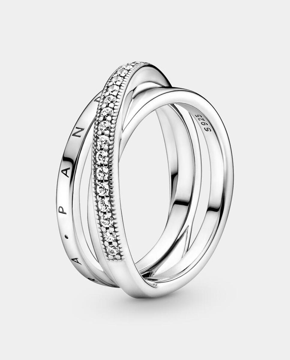 Imagen 0 de Anillo en plata de ley Cruzado Triple Banda en Pavé Blanco