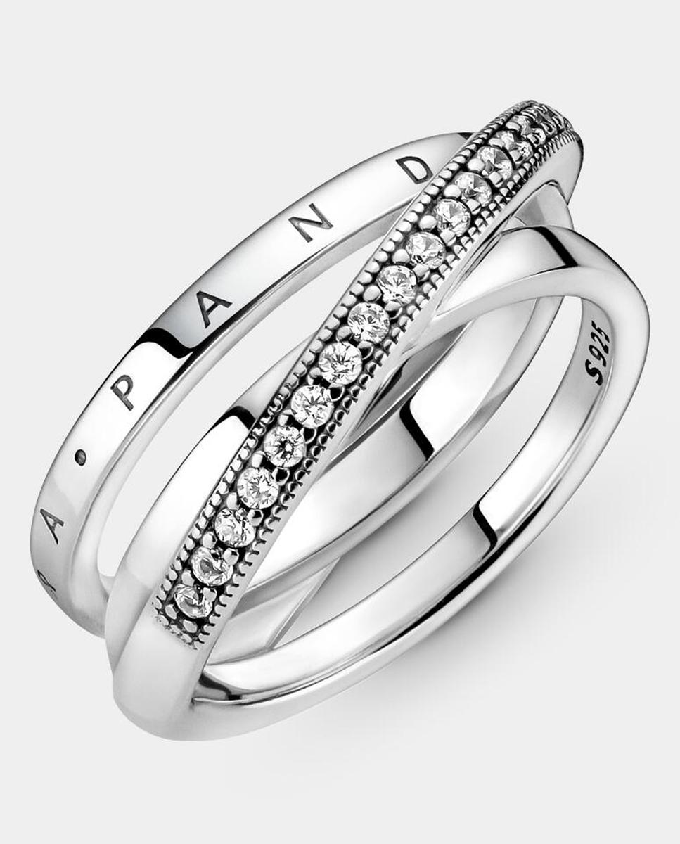 Anillo en plata de ley Cruzado Triple Banda en Pavé - PANDORA - Blanco Blanco-2