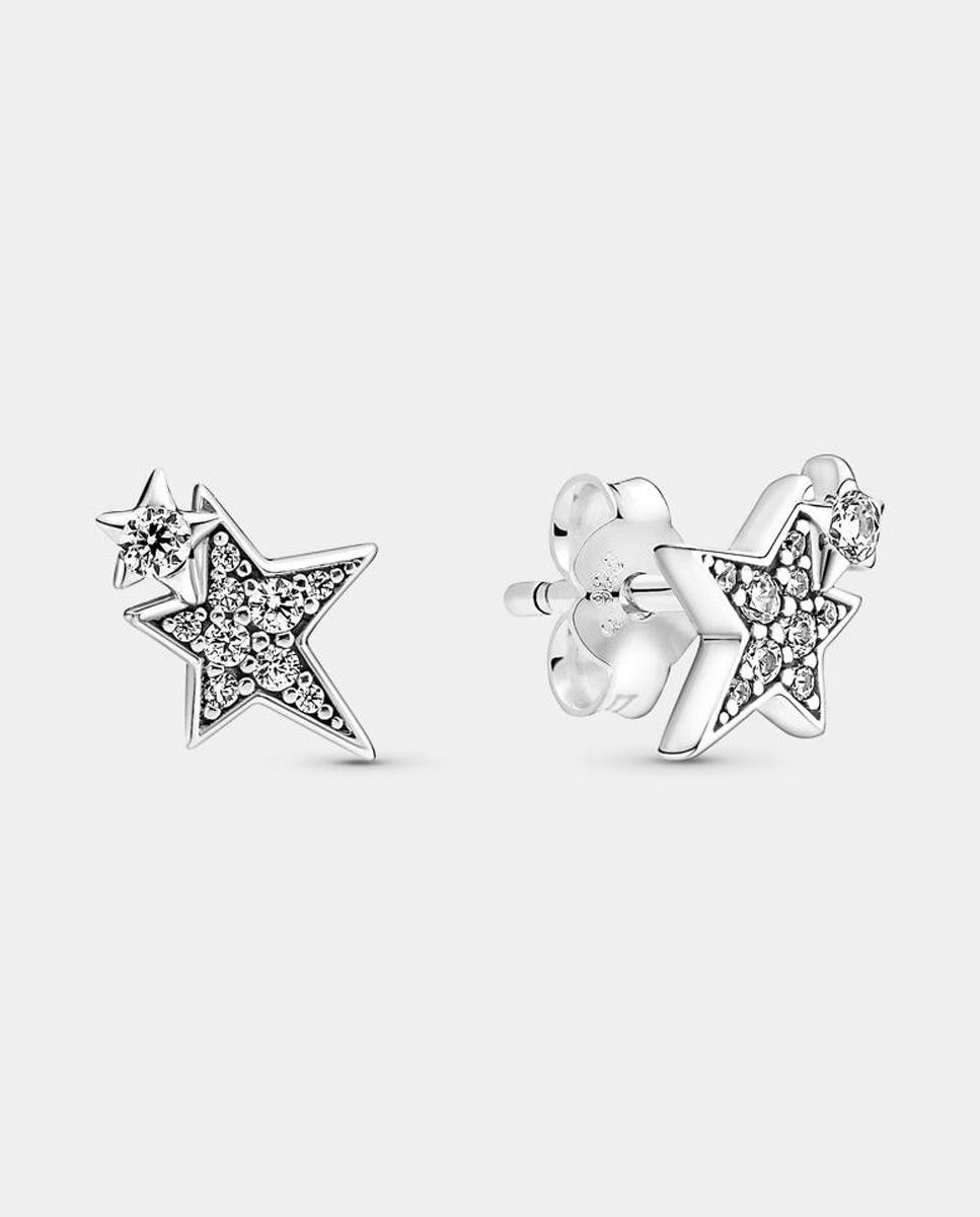 Pendientes de botón estrellas asimétricas brillantes - PANDORA - Plata Plata-1
