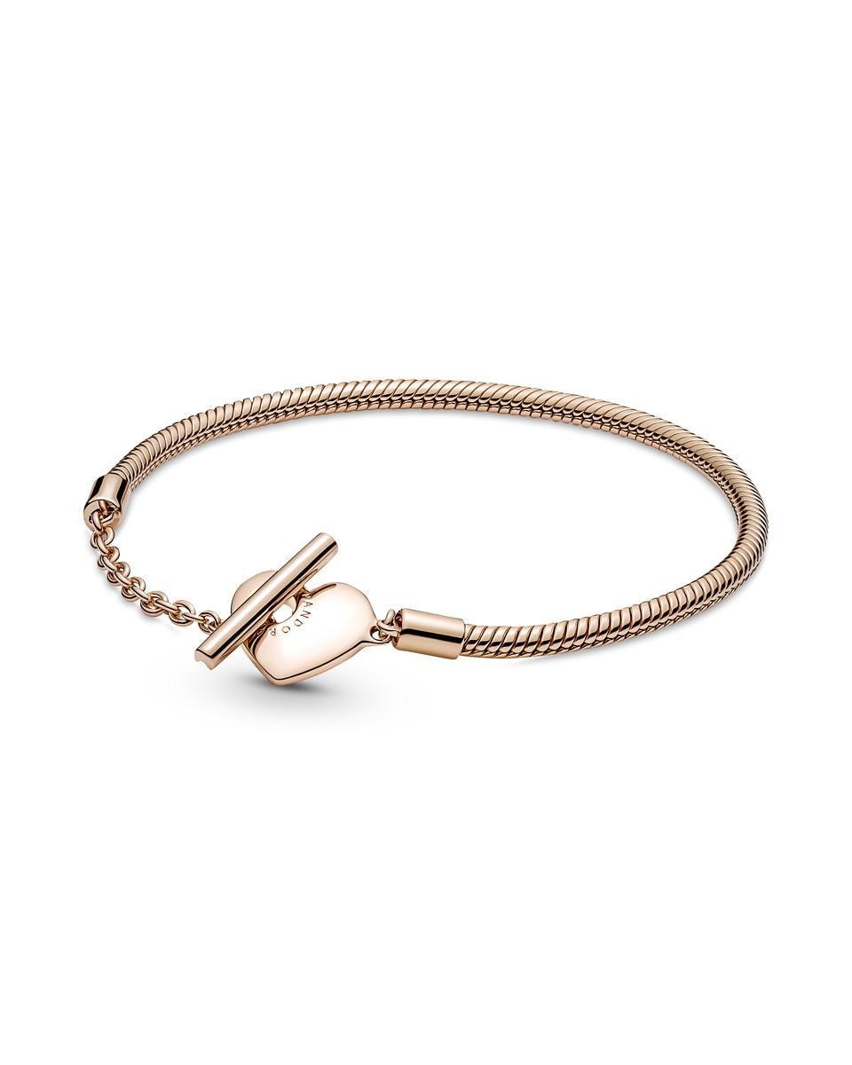 Pulsera Pandora Moments Cadena de Serpiente con cierre en T y Corazón - Dorado Dorado-1