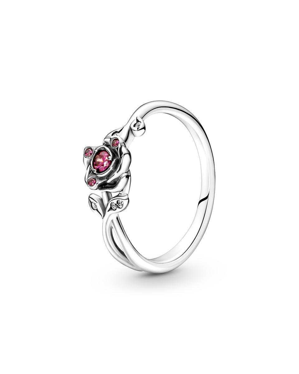 Imagen 0 de Anillo en plata de ley rosa de la bella y la bestia de disney Rojo
