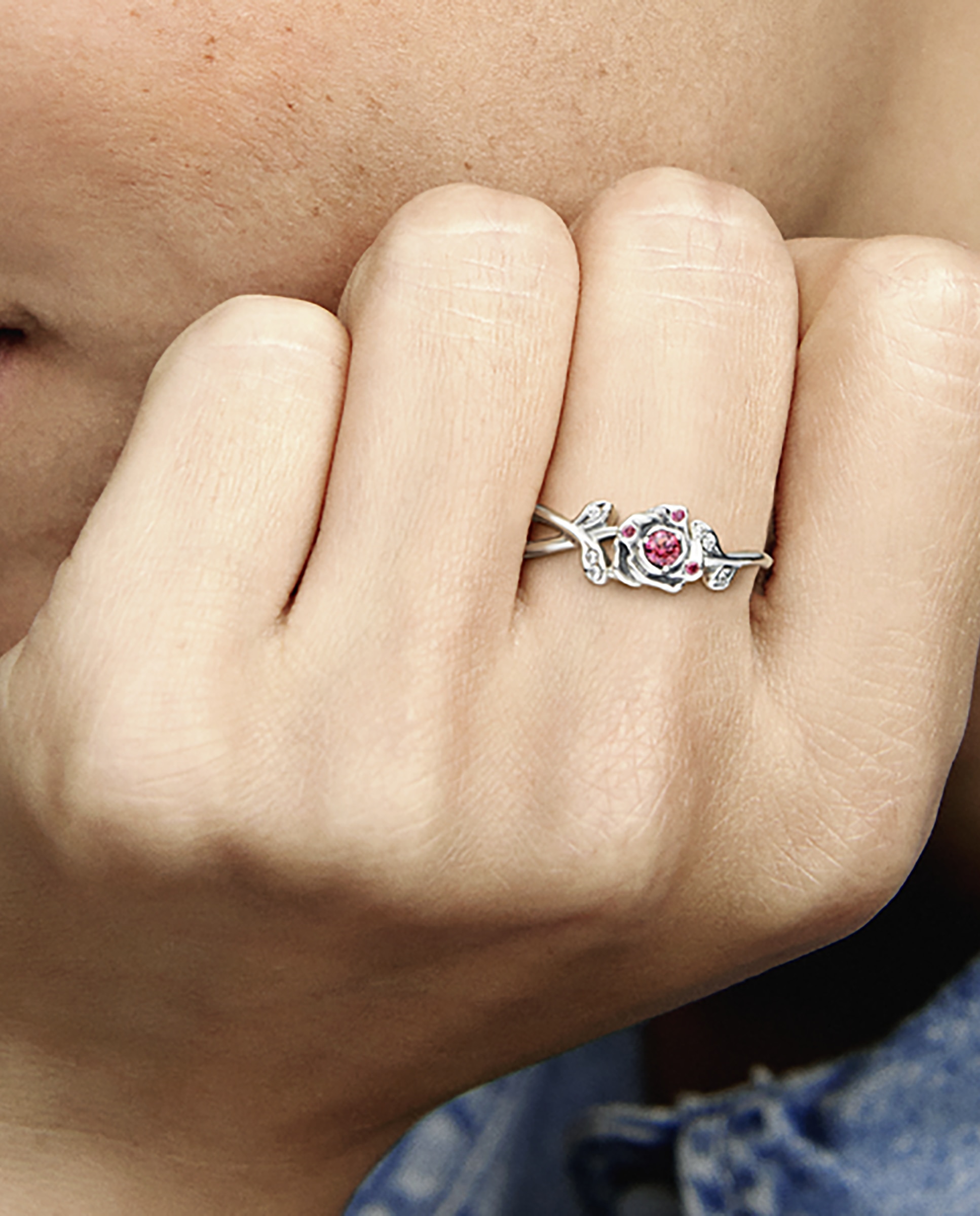 Anillo en plata de ley rosa de la bella y la bestia de disney - PANDORA - Rojo Rojo-4