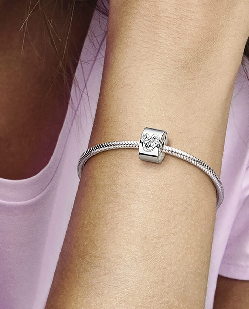 Clip  en plata de ley Mickey y Minnie Mouse de Disney Blanco-4