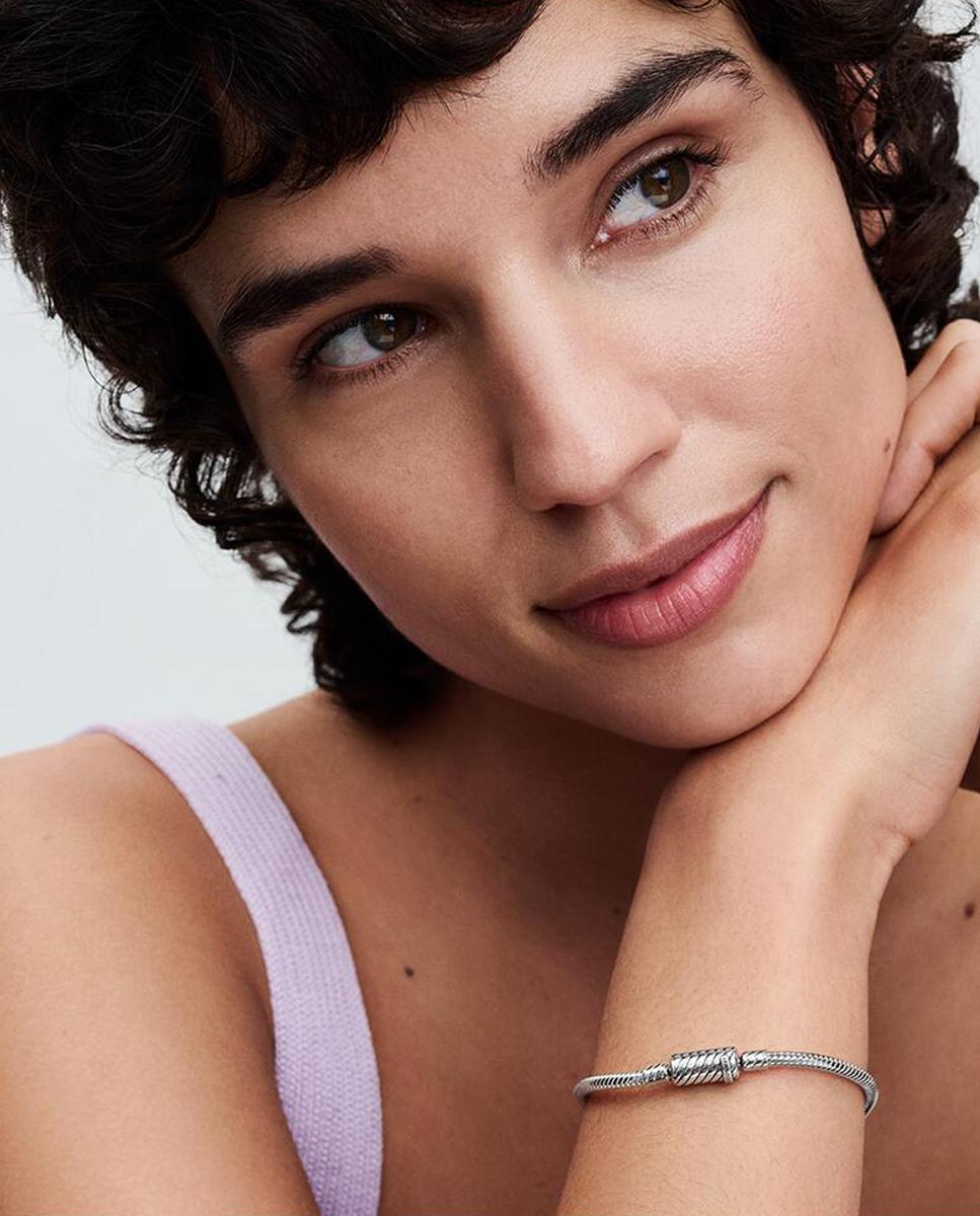Pulsera de cadena de serpiente con cierre deslizante magnético fácil de cerrar - PANDORA - Plata Plata-3
