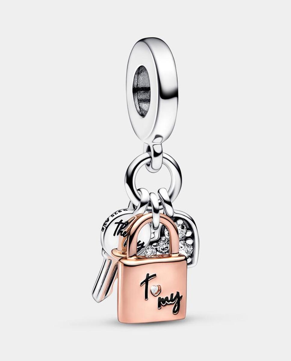 Charm colgante triple llave, candado y corazón en dos tonos - PANDORA - Negro Negro-1