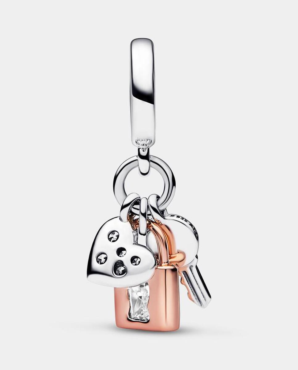 Charm colgante triple llave, candado y corazón en dos tonos - PANDORA - Negro Negro-2