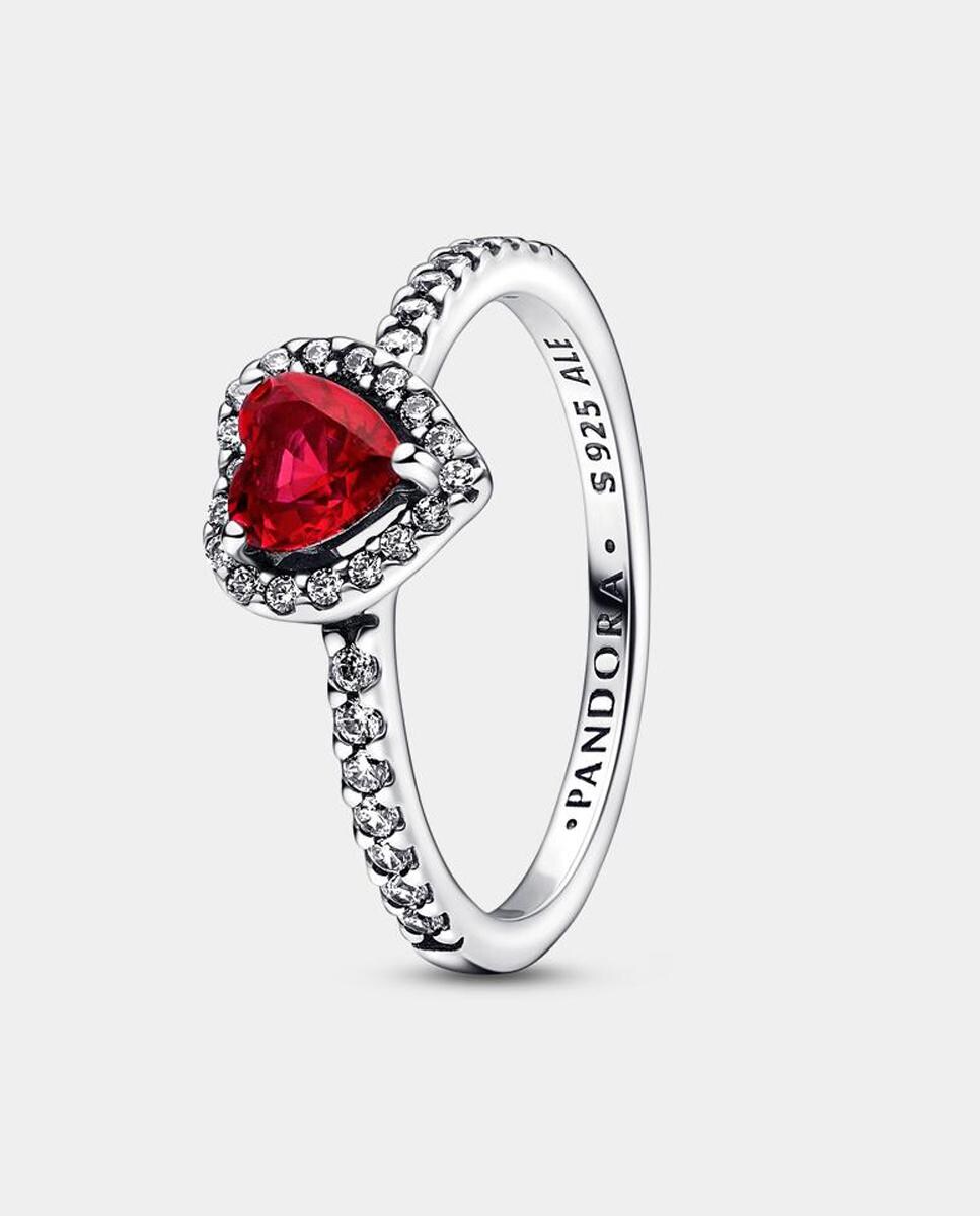 Anillo en plata de ley Corazón Nivelado Rojo Brillante · PANDORA