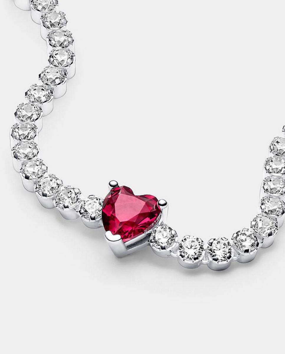 Pulsera tennis tenis corazón brillante - PANDORA - Rojo Rojo-2