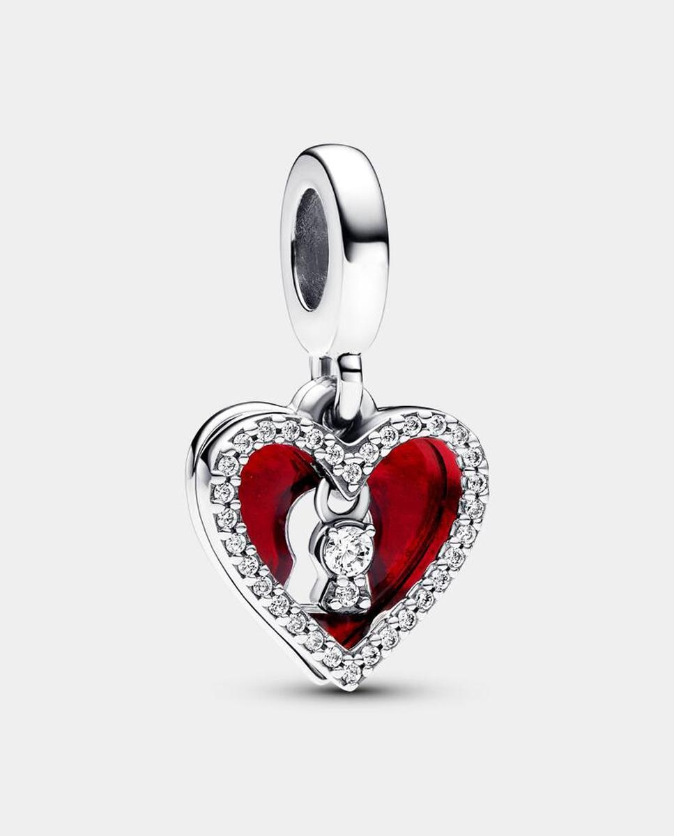 Imagen 1 de Charm colgante doble corazón rojo y cerradura Rojo