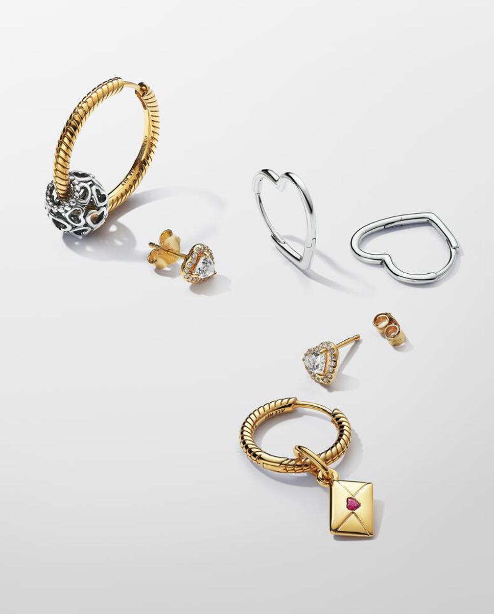 Pendientes de botón corazón elevado brillante - PANDORA - Blanco Blanco-2