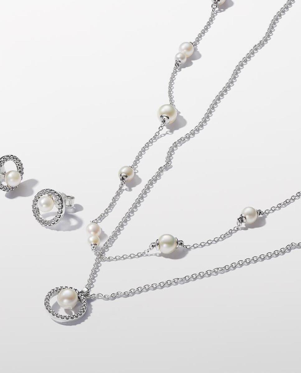 Pendientes de botón perla cultivada de agua dulce y halo en pavé - PANDORA - Blanco Blanco-2