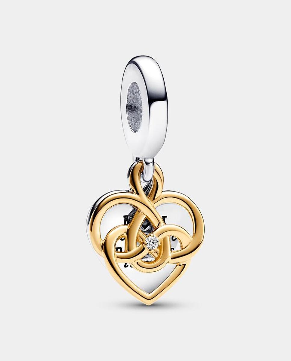 Charm colgante doble grabable mama con un diamante sintético creado en laboratorio - PANDORA - Blanco Blanco-1