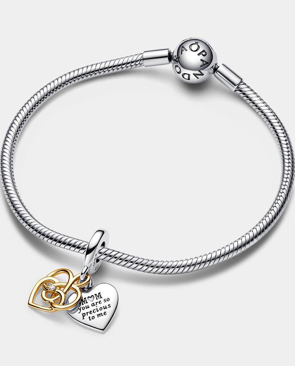 Charm colgante doble grabable mama con un diamante sintético creado en laboratorio - PANDORA - Blanco Blanco-2