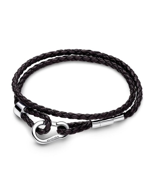 Imagen 0 de Pulsera Pandora Moments en Cuero Trenzado Doble Marrón
