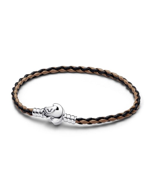 Imagen 0 de Pulsera Disney x Pandora de plata y piel trenzada marrón