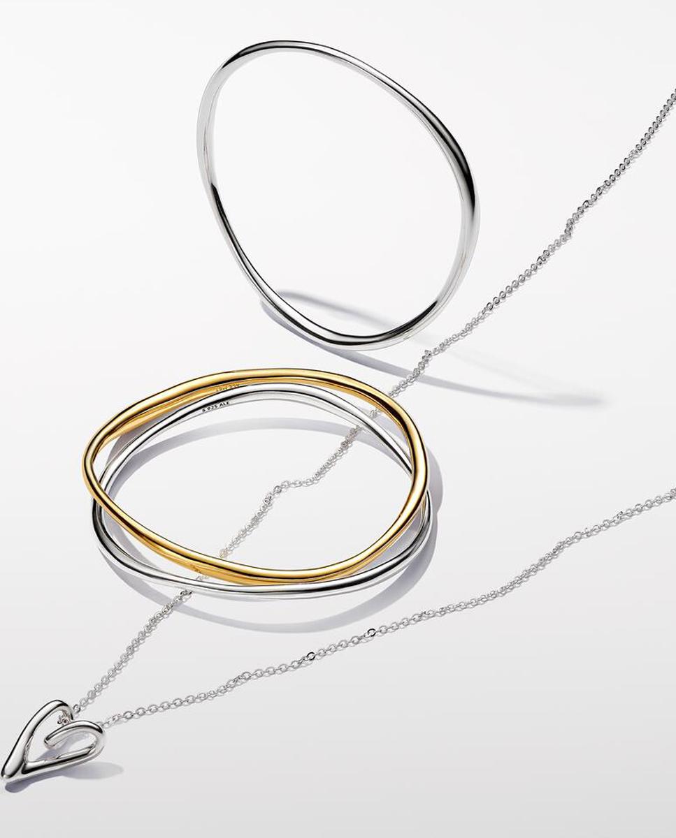 Pulsera Rígida Forma Orgánica - PANDORA - Plateado Plateado-2