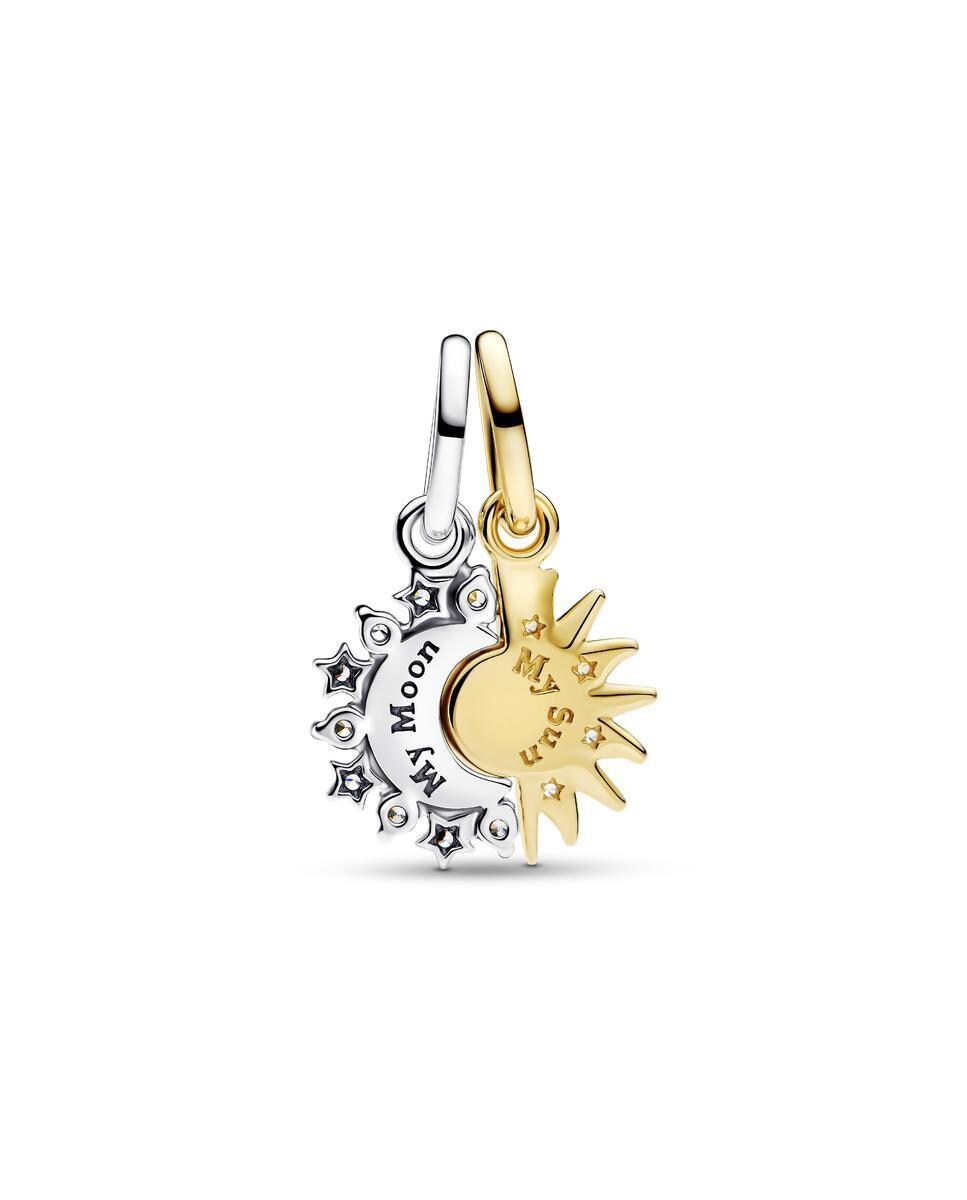Charm en plata de ley Colgante Divisible Sol y Luna Blanco-2