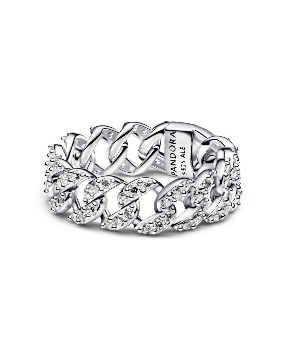 Imagen 0 de Anillo en plata de ley cadena cubana en pavé Blanco