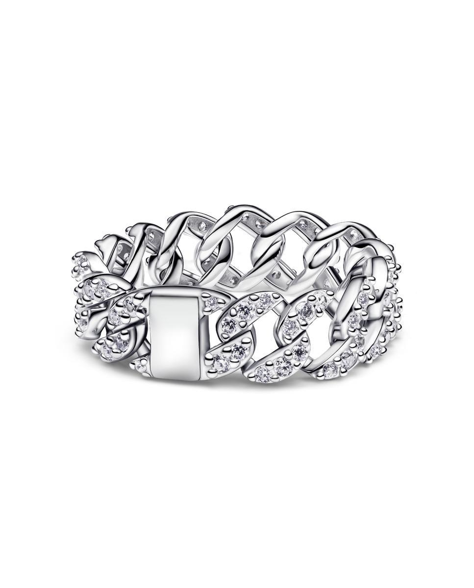 Anillo en plata de ley cadena cubana en pavé - PANDORA - Blanco Blanco-2