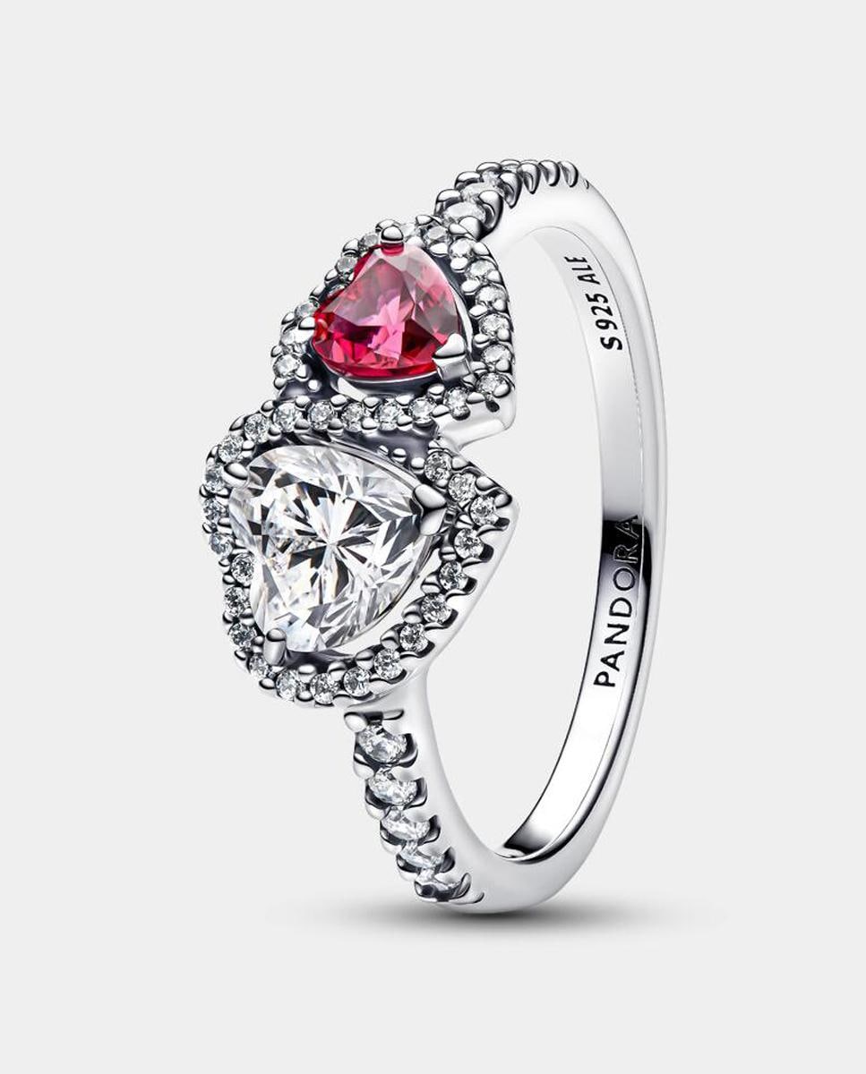 Anillo en plata de ley Halo Corazones 10/50 Rojo