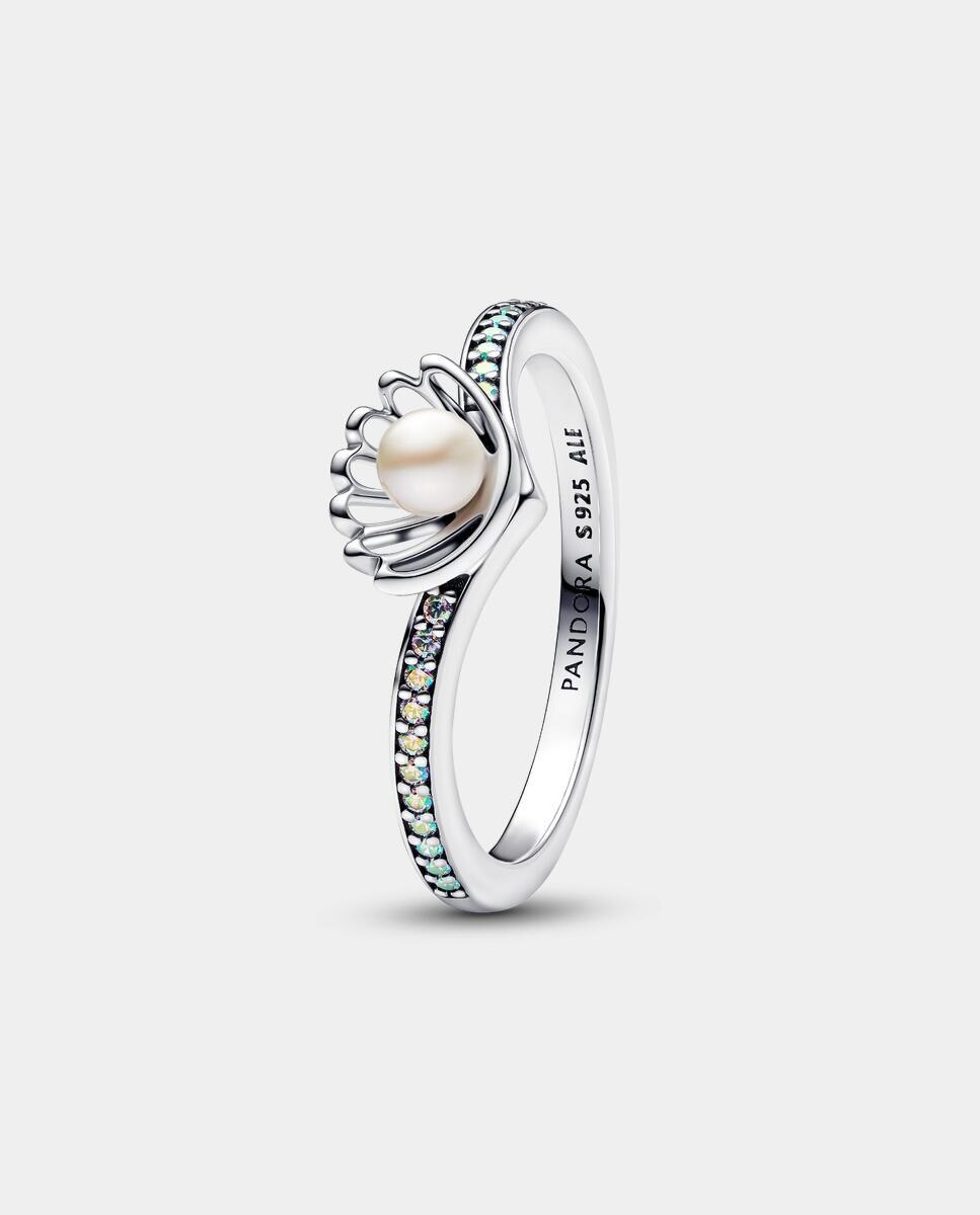 Anillo en plata de ley perla cultivada de agua dulce tratada concha princesa ariel de disney - Blanco Blanco-4
