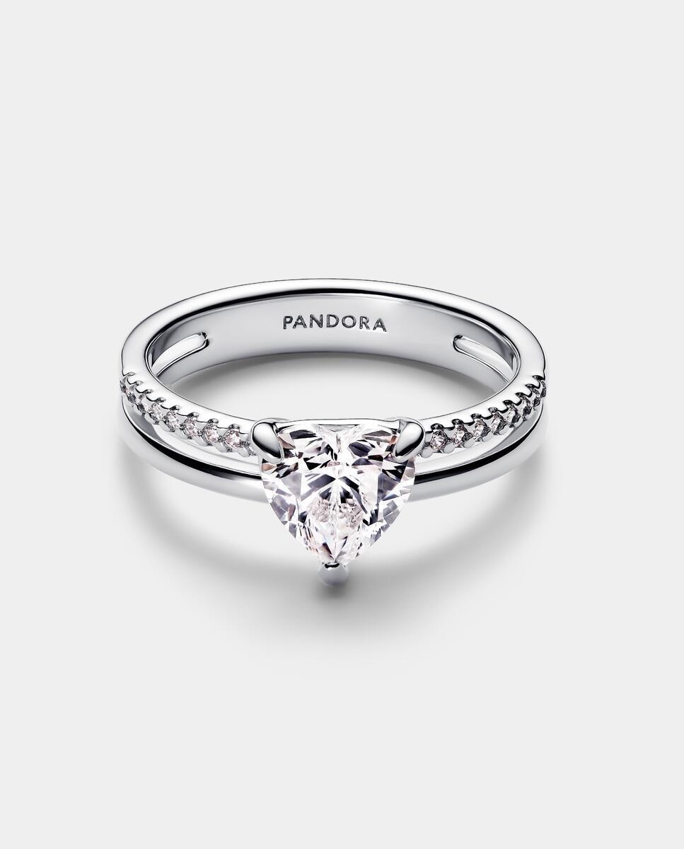 Anillo en plata de ley corazón doble banda - PANDORA - Blanco Blanco-1