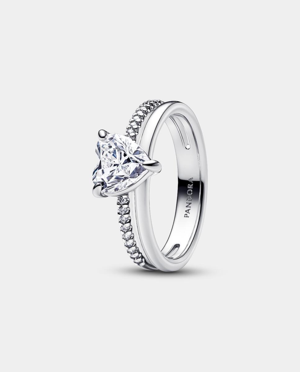 Anillo en plata de ley corazón doble banda - PANDORA - Blanco Blanco-4