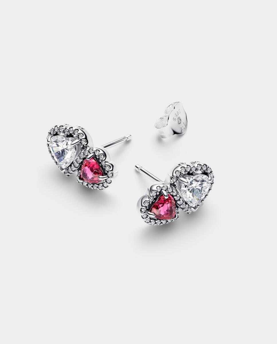 Pendientes en plata de ley de botón halo corazones - PANDORA - Rojo Rojo-1