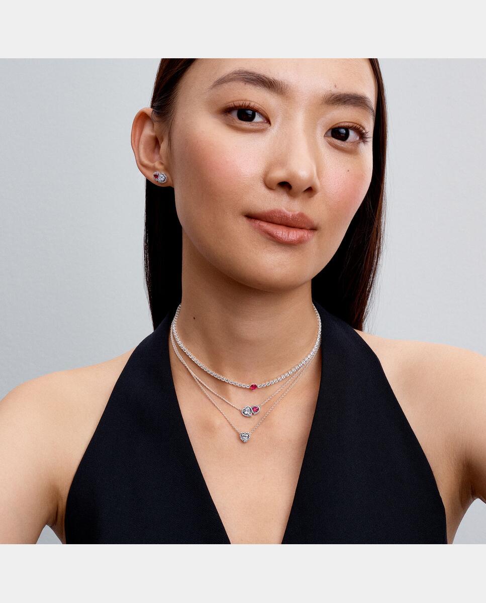 Pendientes en plata de ley de botón halo corazones - PANDORA - Rojo Rojo-3