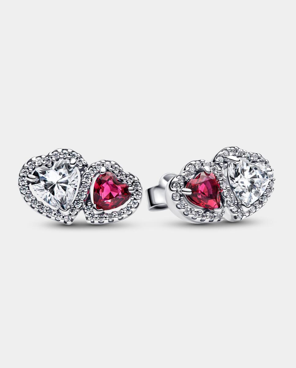 Pendientes en plata de ley de botón halo corazones - PANDORA - Rojo Rojo-4