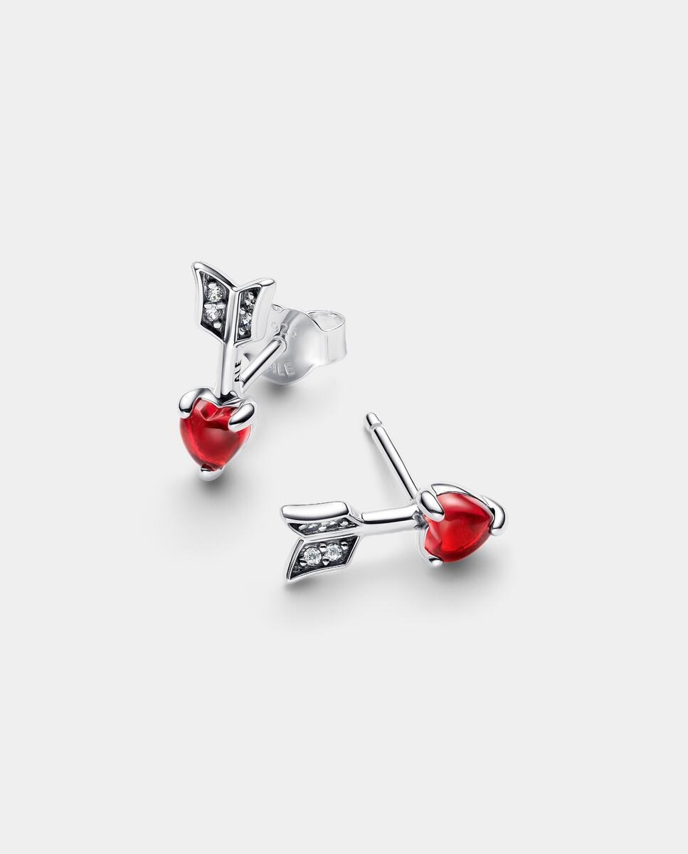 Pendientes en plata de ley flecha y corazón cristal de murano - PANDORA - Rojo Rojo-1