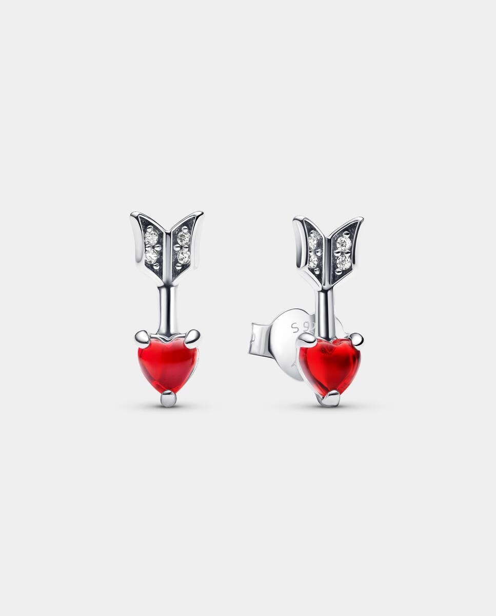 Pendientes en plata de ley flecha y corazón cristal de murano - PANDORA - Rojo Rojo-4