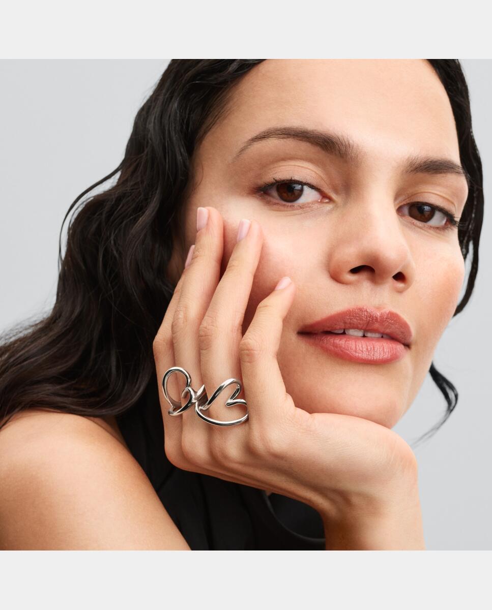 Anillo en de ley Corazón Forma Orgánica - PANDORA - Plata Plata-3