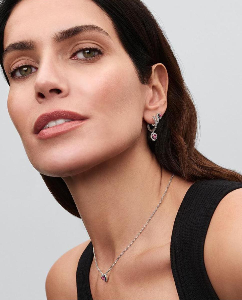 Collar en plata de ley Corazón en Relieve Rosa-3