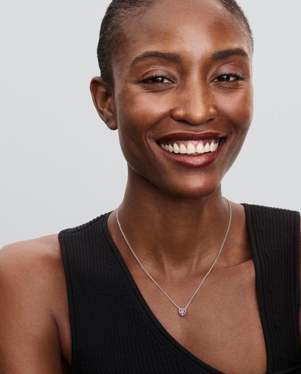 Collar en plata de ley Corazón en Relieve Rosa-4