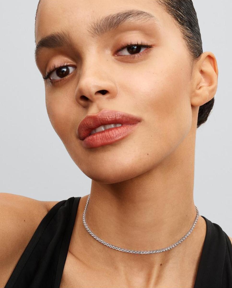 Choker en plata de ley de Tenis Blanco-3