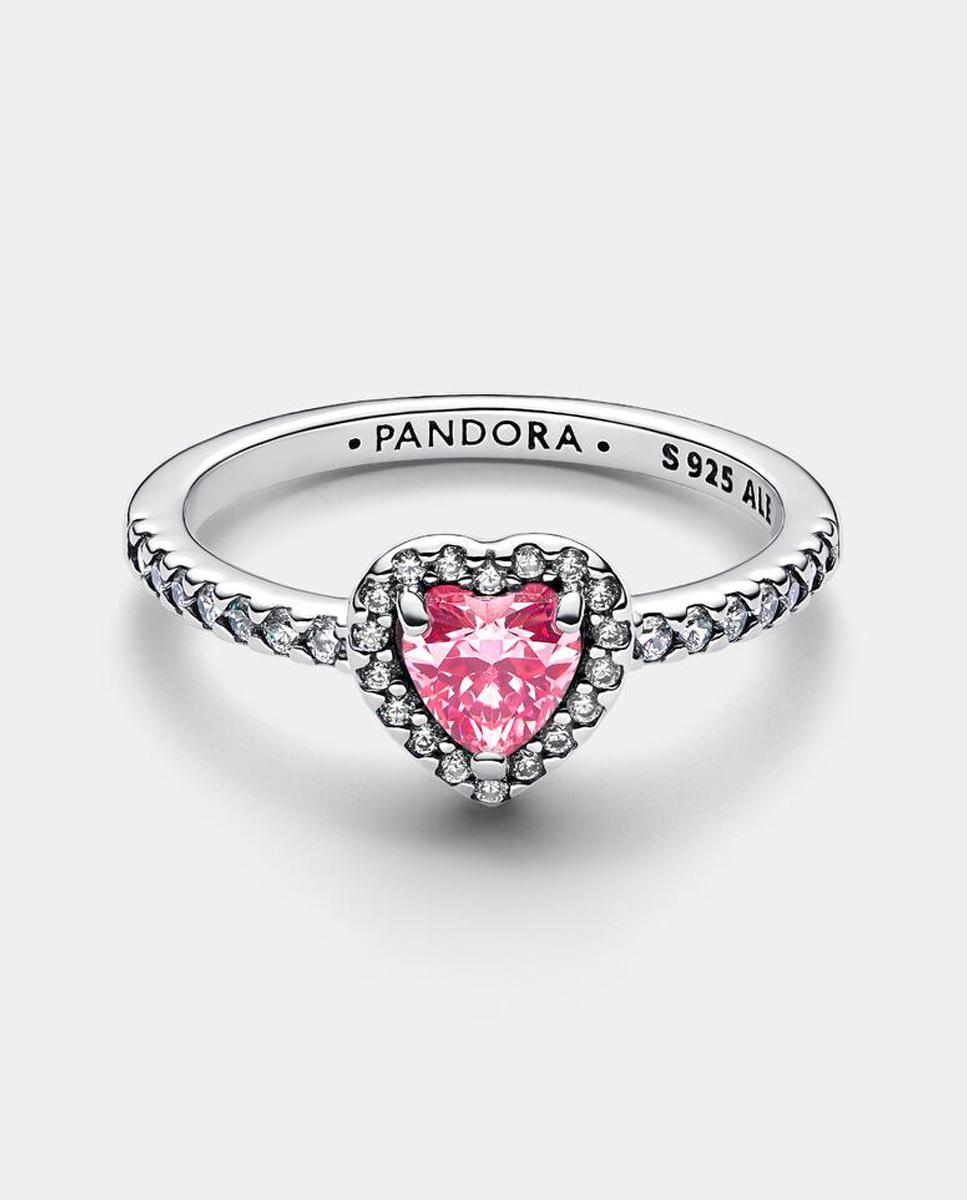 Anillo en plata de ley Corazón Elevado - PANDORA - Rosa Rosa-2