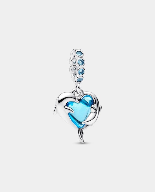 Imagen 0 de Charm en plata de ley Colgante Delfines de Cristal de Murano Azul