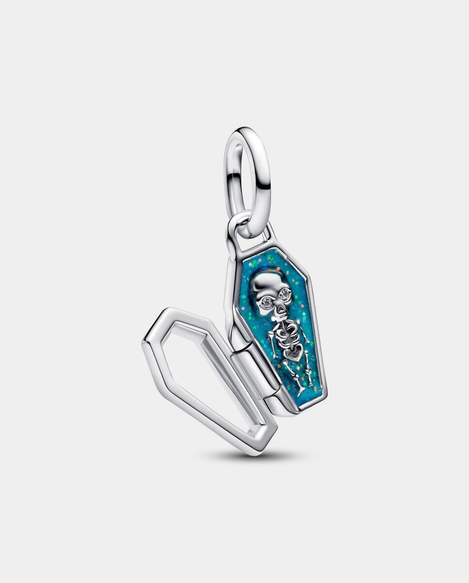 Imagen 1 de Charm en plata de ley colgante ataúd que se abre y brilla en la oscuridad Verde