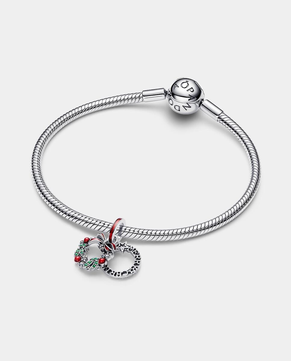 Imagen 2 de Charm en plata de ley colgante doble corona navideña - PANDORA - Rojo Rojo