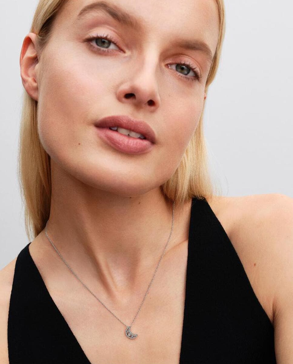 Collar en plata de ley Luna Creciente Blanco-3