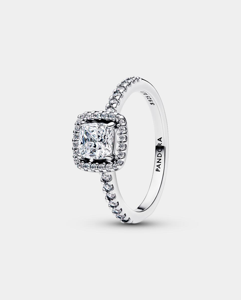 Anillo en plata de ley Halo Cuadrado Brillante Blanco-1