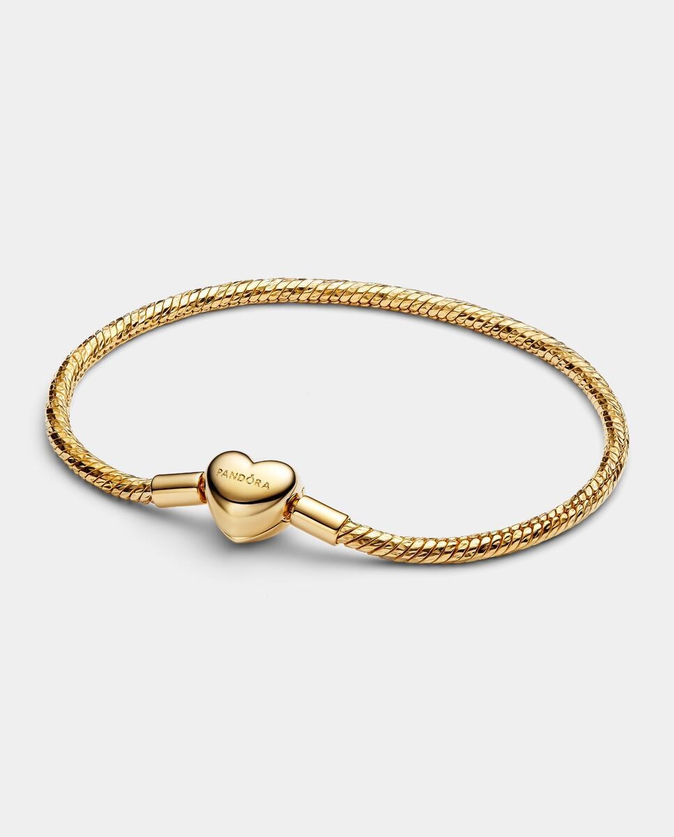 Imagen 1 de Pulsera de Cadena de Serpiente con Cierre Corazón Facetado Grabable - PANDORA - Dorado Dorado